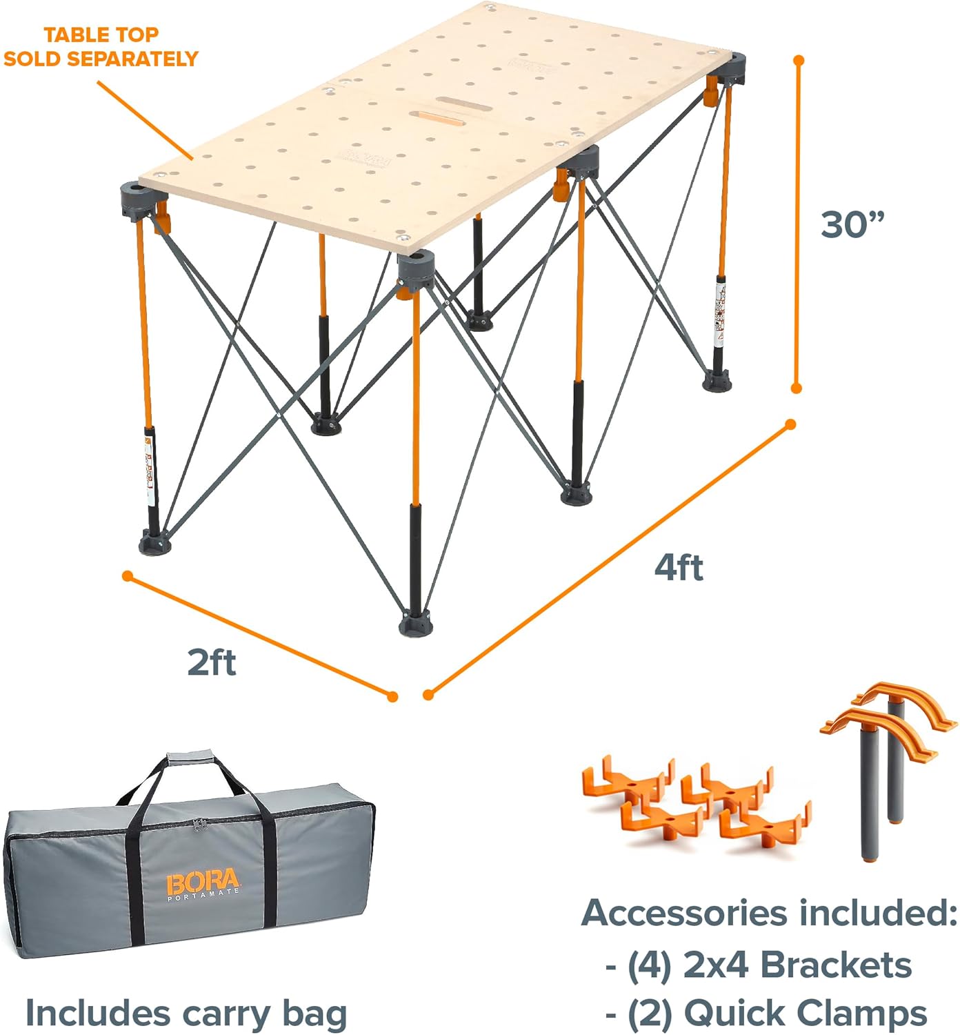 Bora Centipede 2 ft. L x 4 ft. W x 2.5 ft. H Folding Work Table Steel 1500 lb. capacity Gray/Yellow