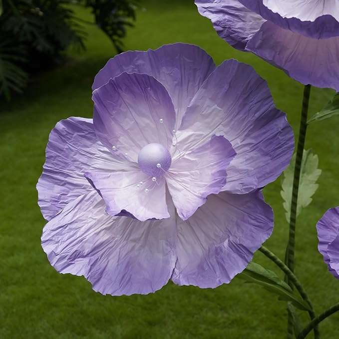 Giant Flowers for Decoration,Large Paper Flowers with Standing Stems and Base,3 pcs Artificial Flowers for Home Decor, Wedding Decorate, Photography Props, Party Banquet (Purple)