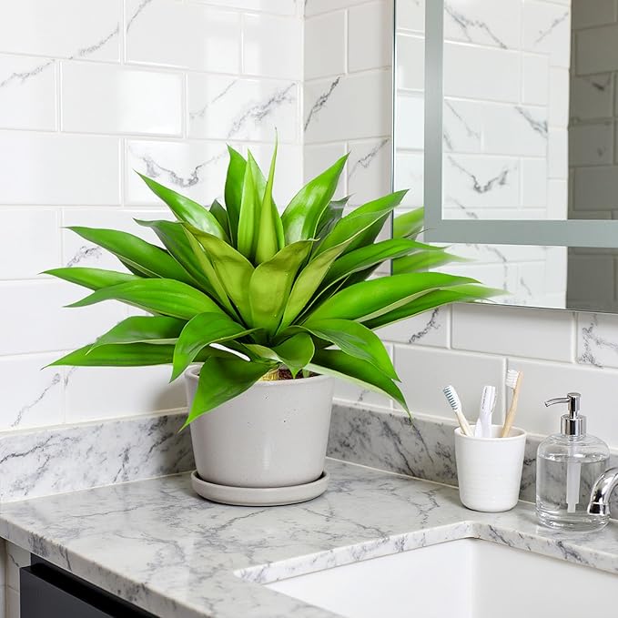 Artificial Agave Plant 25.6'' Fake Agave Plant Artificial Plants Outdoor Uv Resistant Artificial Fake Plants Suitable for Indoor Home Decor Outdoor Courtyard Balcony Terrace Decor 1Pcs (Green)