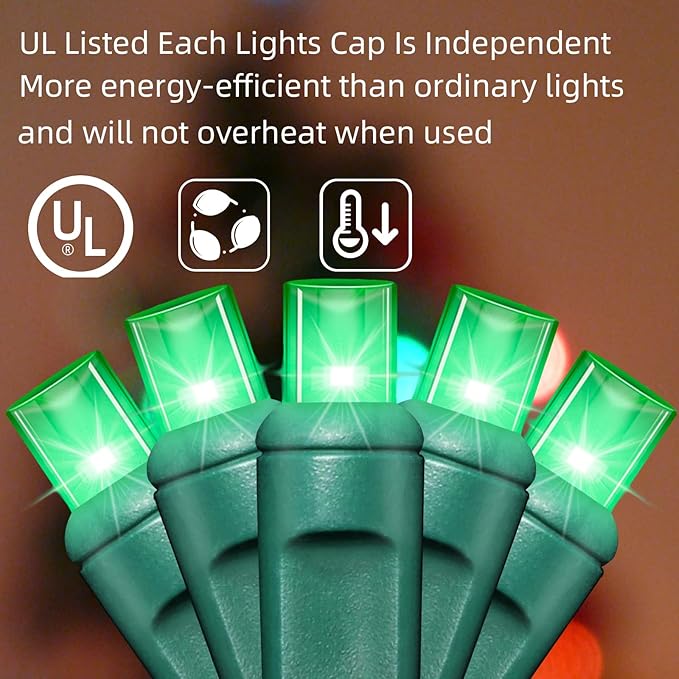 LAMPHOME 200LED (4pk of 50L) String Lights, LED Christmas Lights, 6" SPACING,Green Wire,Green