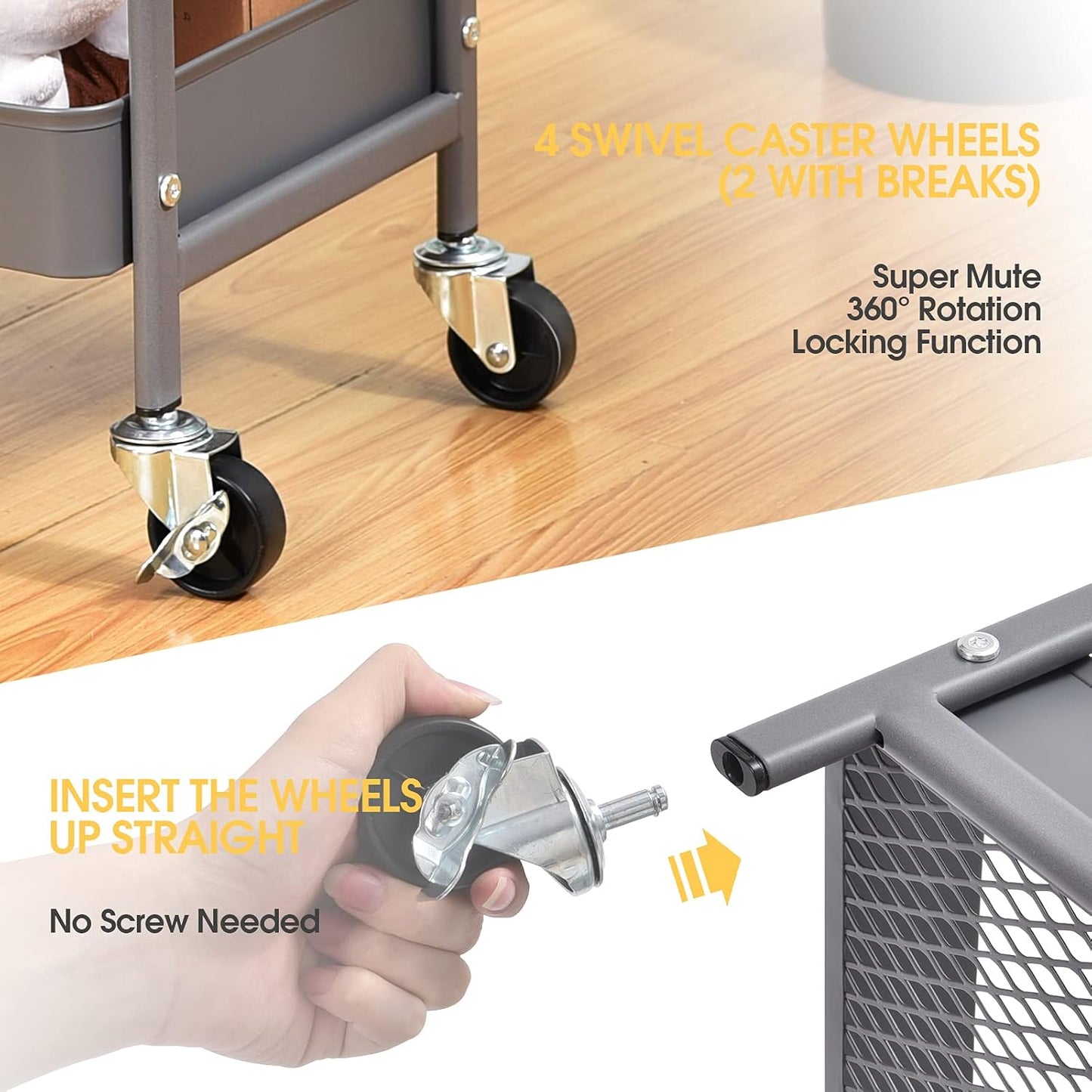 TOOLF 3-Tier Rolling Cart, Metal Utility Storage Cart with DIY Pegboards, Art Craft Trolley with Baskets Hooks, Serving Organizer Easy Assemble for Office, Home, Kitchen, Classroom (Grey)