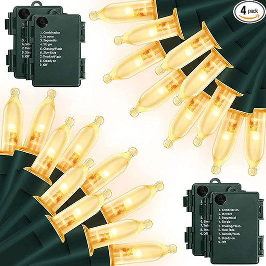 Battery Operated Christmas Lights, 4 Pack 17ft 50 LED Mini String Lights with 8 Modes Auto-Timer, Waterproof Tree Lights for Outdoor Indoor Xmas Holiday Wreath Garden Decor, Warm White