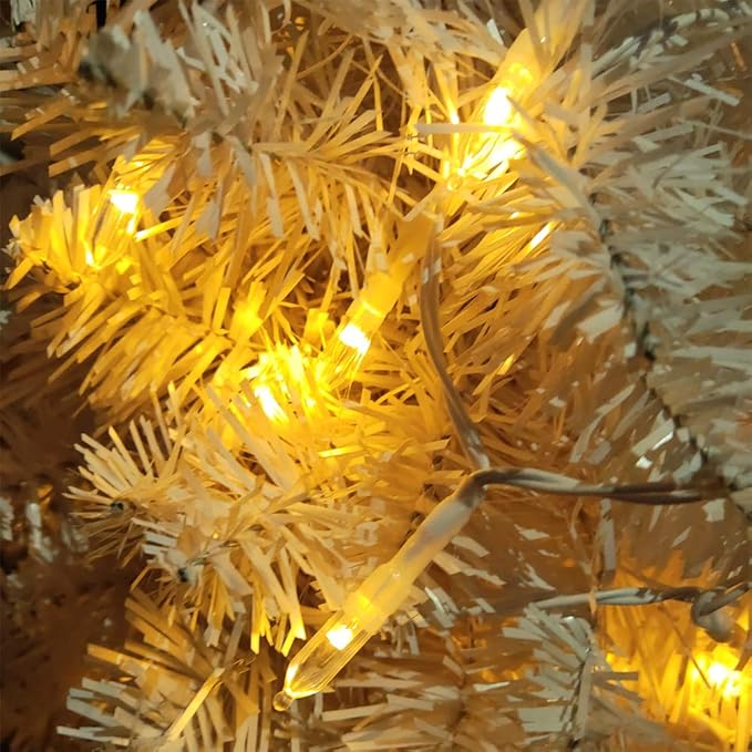 LED Mini Lights with Timer Christmas Lights 18ft 50 LED 8 Modes Battery Operated String Lights White Wire for Indoor Outdoor Wreath Wedding Party Garden Home Decor, Waterproof, Warm White