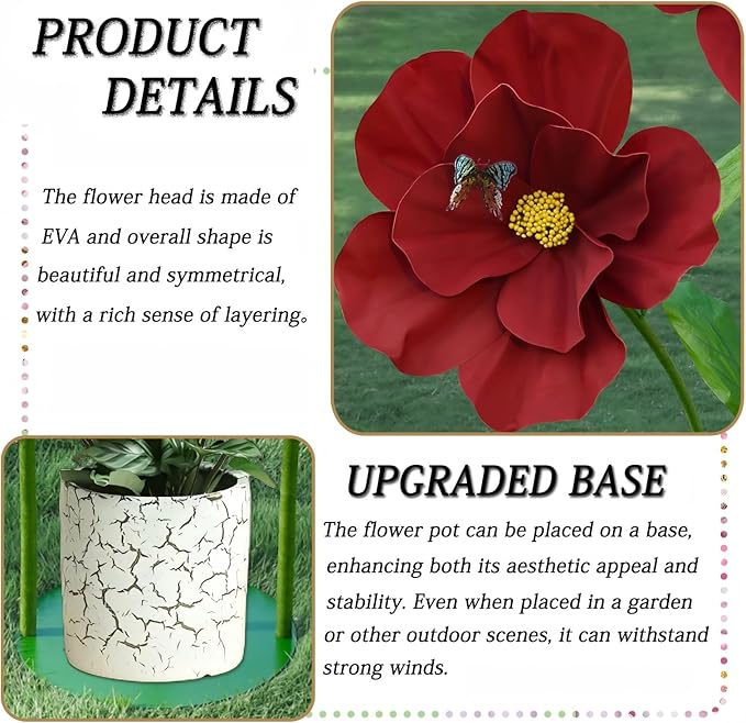 5.8 Ft Giant Artificial Flowers for Decoration,Large EVA Flower Decor,Wedding Arrangements, Birthday Party Banquet Background,Hotel,Office,Window Display(Wine)