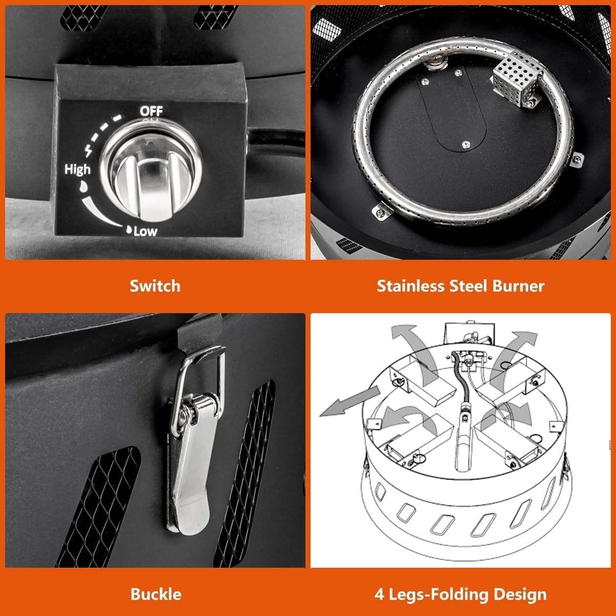 17.3 inch Portable Propane Fire Pits, Gas Fire Pit Bowl for Outside with Lid & Handle, Smokeless Gas Firebowl,Propane Firepit for Camping, Patio, Yard, Garden