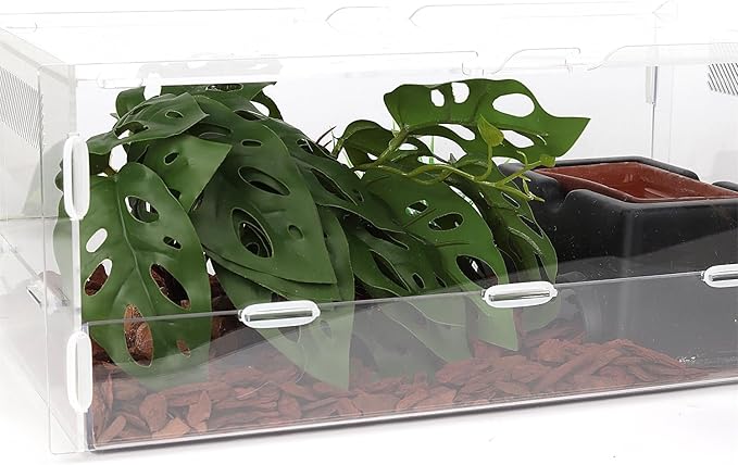 Reptile Plants for Terrarium, Ball Python Tank Decor Accessories fit Bearded Dragon Crested Leopard Gecko Lizard Chameleon Snake Frog Tortoise Hermit Crab - Fake Swiss Cheese Plants