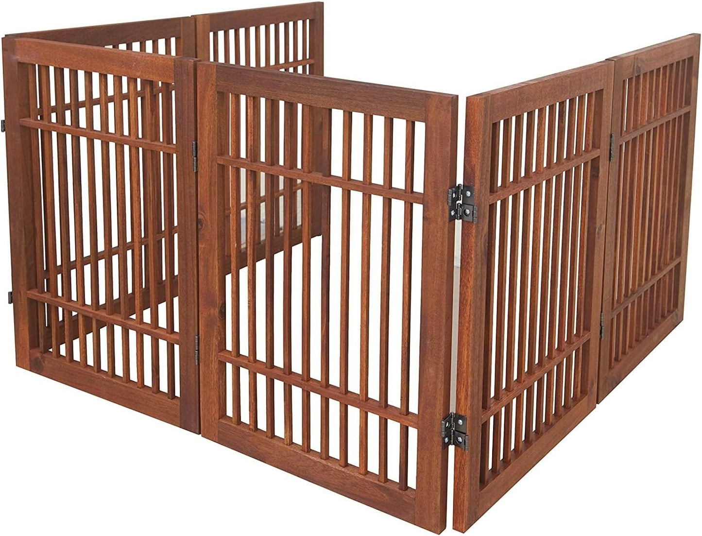 Pet Dog Gate Strong and Durable Freestanding Folding Acacia Hardwood Portable Wooden Fence Indoors or Outdoors by Urnporium (Brown Pet Gate, 6 Panel 24" Tall)