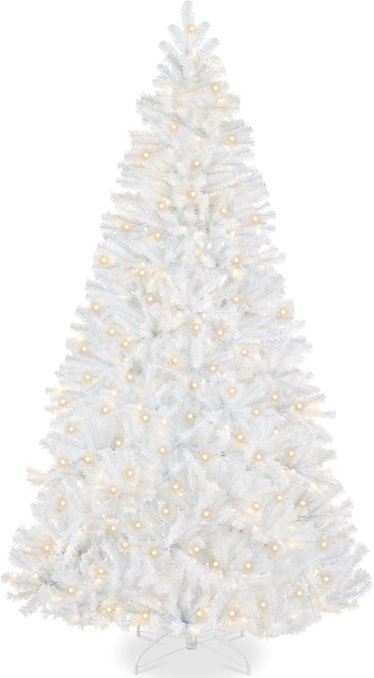 Best Choice Products Artificial Christmas Tree, 6ft Premium Pre-Lit Realistic Spruce Holiday Décor w/Dense Branches, Metal Base - White Spruce
