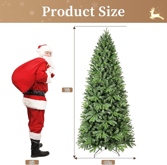 7ft Artificial Christmas Tree Green Spruce Christmas Tree with Dense 1318 Branches Tips Easy to Assemble for Home Holiday Outdoor Decor