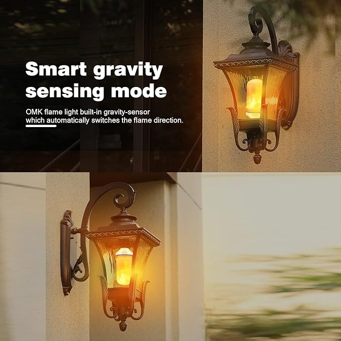 OMK 4 Pack Flickering Light Bulbs - Sunlight LED Flame Effect Light Bulbs with 4 Modes for Indoor/Outdoor Decor & Holiday Gifts