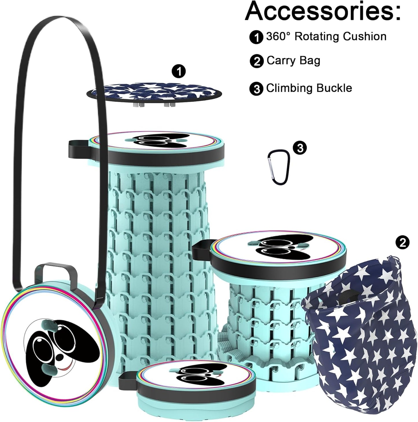 ALEVMOOM Upgraded Telescoping Collapsible Stool with Cushion, Folding Stool with Printing Portable Retractable Foldable Seat Max Load 600lbs for Adults Camping Fishing Outdoor