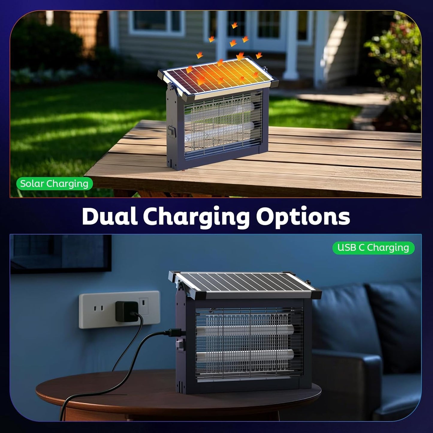 Solar Bug Zapper Outdoor, Mosquito Zapper Waterproof Electric Fly Zapper Rechargeable Mosquito Killer Lamp with 10W Solar Panel, 4500V Cordless Fly Trap for Backyard, Patio, Garden, RV, Camping