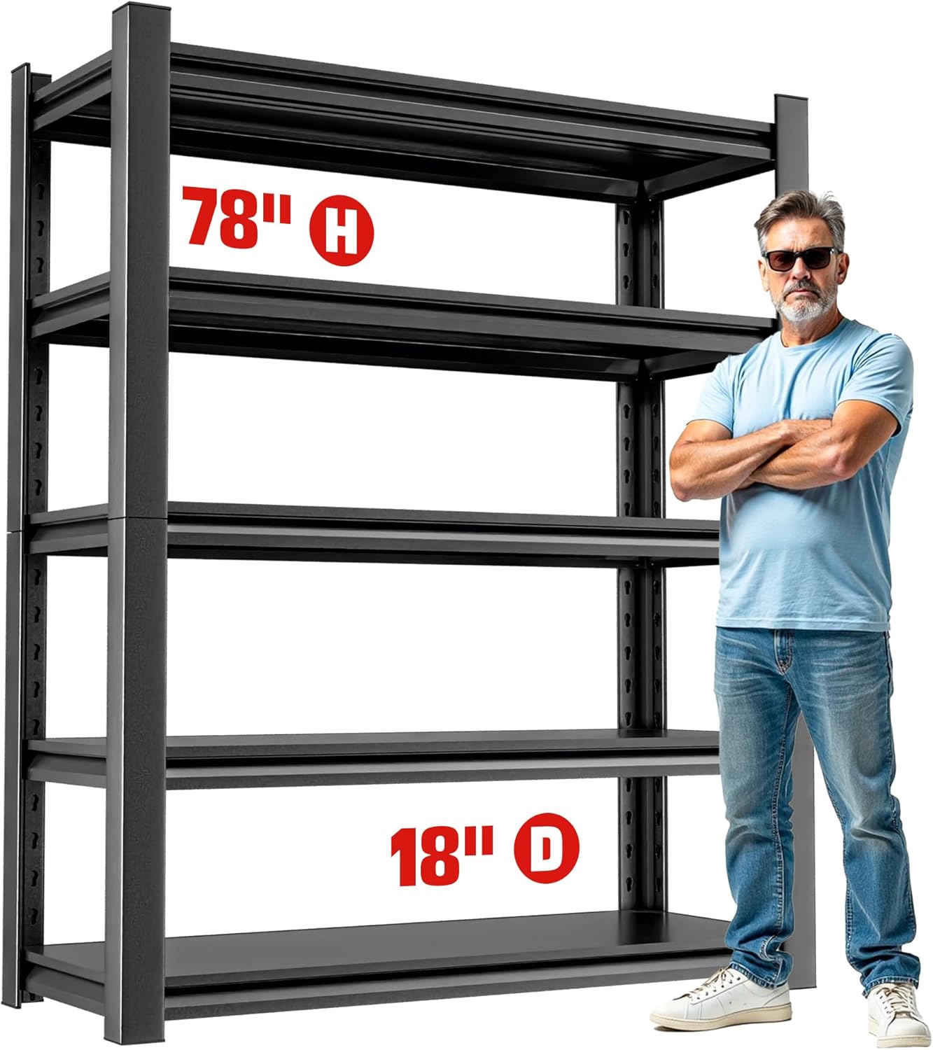 Utility Shelf Organizer – 5 Shelf Heavy Duty Shelving Unit for Garage, Workshop, and Home Storage, Sturdy Metal Rack Shelf for Maximum Durability and Organization 18" D x48 W x78 H（3 pcs）
