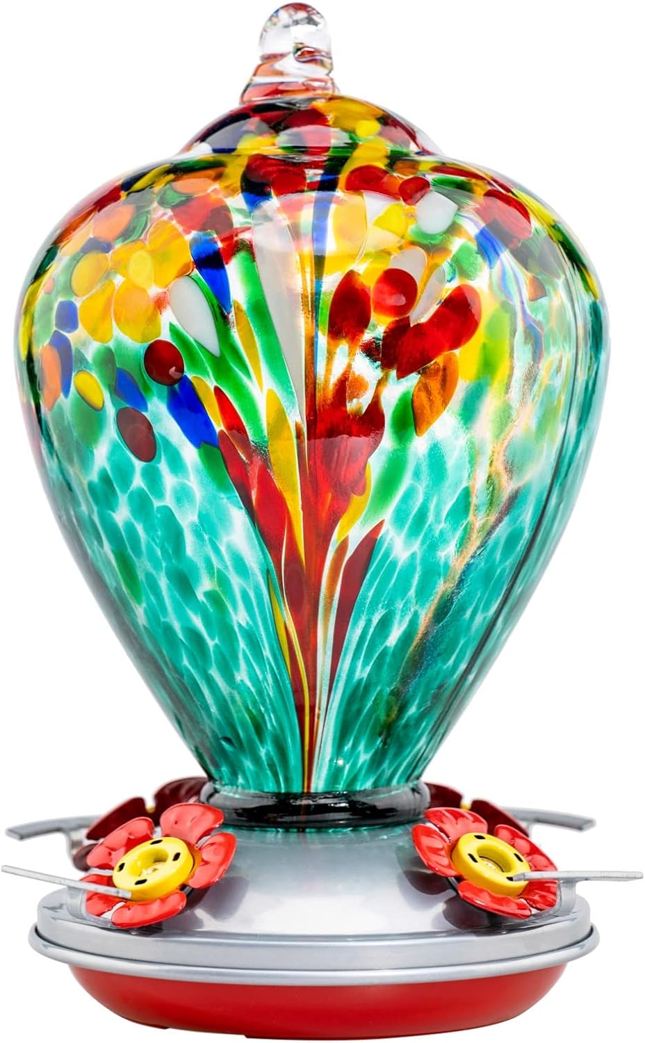 Muse Garden Hummingbird Feeders for Outdoors Hanging, Blown Glass Hummingbird Feeder, Gifts for Mom, Garden Decor for Outside, Unique Gifts Idea for Women, 34 Ounces, Turquoise Fireworks