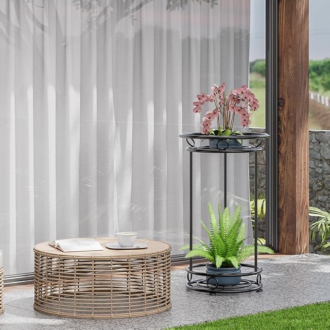 Plant Stand Indoor Outdoor - Metal Planter Holder Shelf Tall Tiered Flower Pot Display Organizer Rack for Garden, Patio, Living Room, Bathroom, Office (Black)