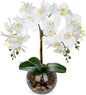 White Orchids Artificial Flowers 16.5" Faux Orchids Plant in Pot Fake Flower Arrangements with Glass Vases White Centerpieces for Kitchen Dining Room Tables Bathroom Nightstand Shelf Desk Decor