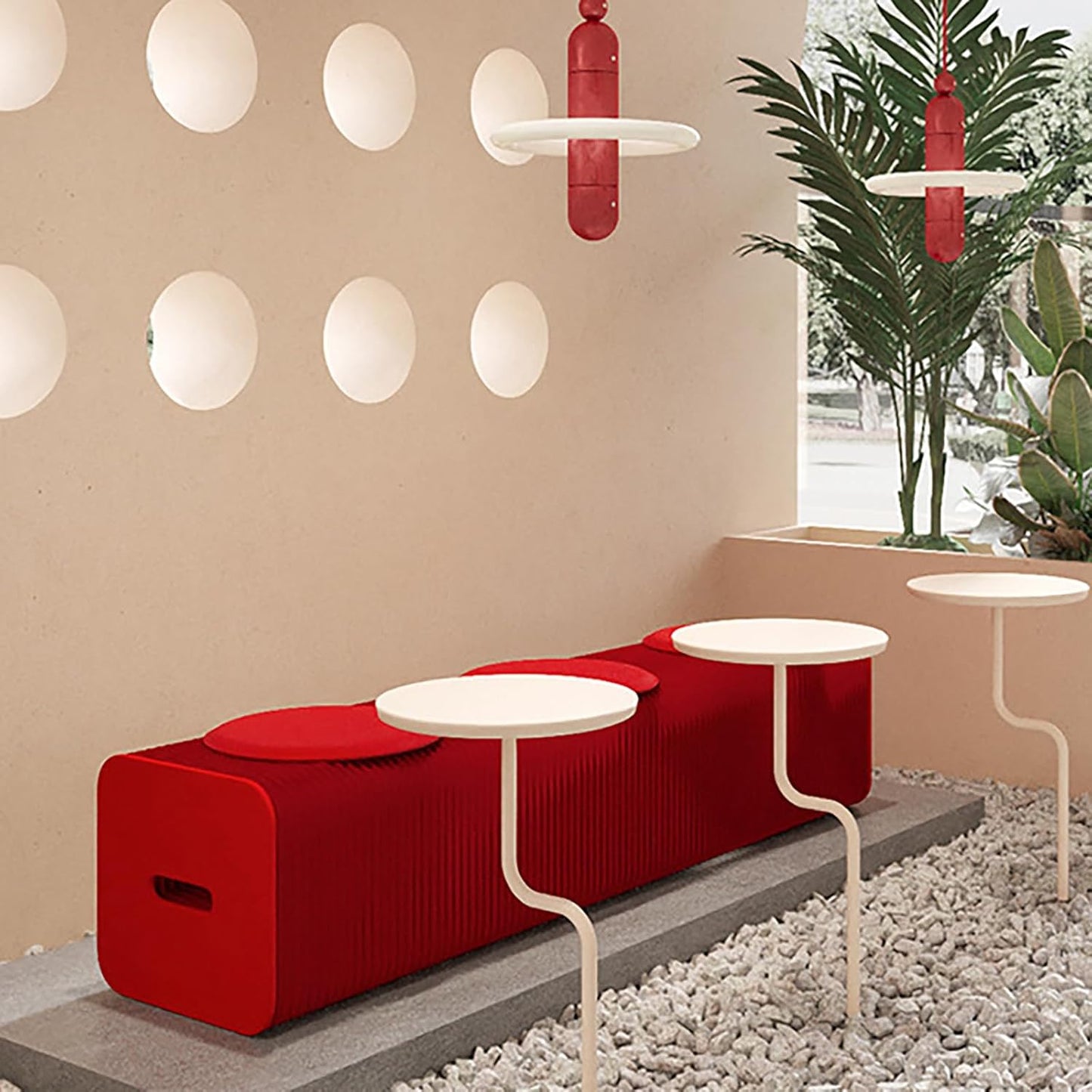 Foldable Kraft Paper Stool, Honeycomb Accordion Folding Bench, Collapsible Paper Stool for Small Spaces, Portable Footrest and Side Table for Living Room and Office,Red-44×31×300cm