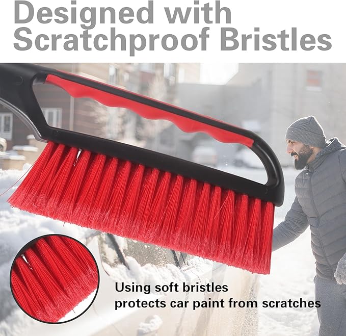 Snow Brush and Ice Scraper for Car Windshield,26.4" Window Scraper Deicer for Car SUV and Truck,Ice Scrapers and Brushes 2 in 1,Winter Car Automotive Exterior Accessories(1Pack Red)