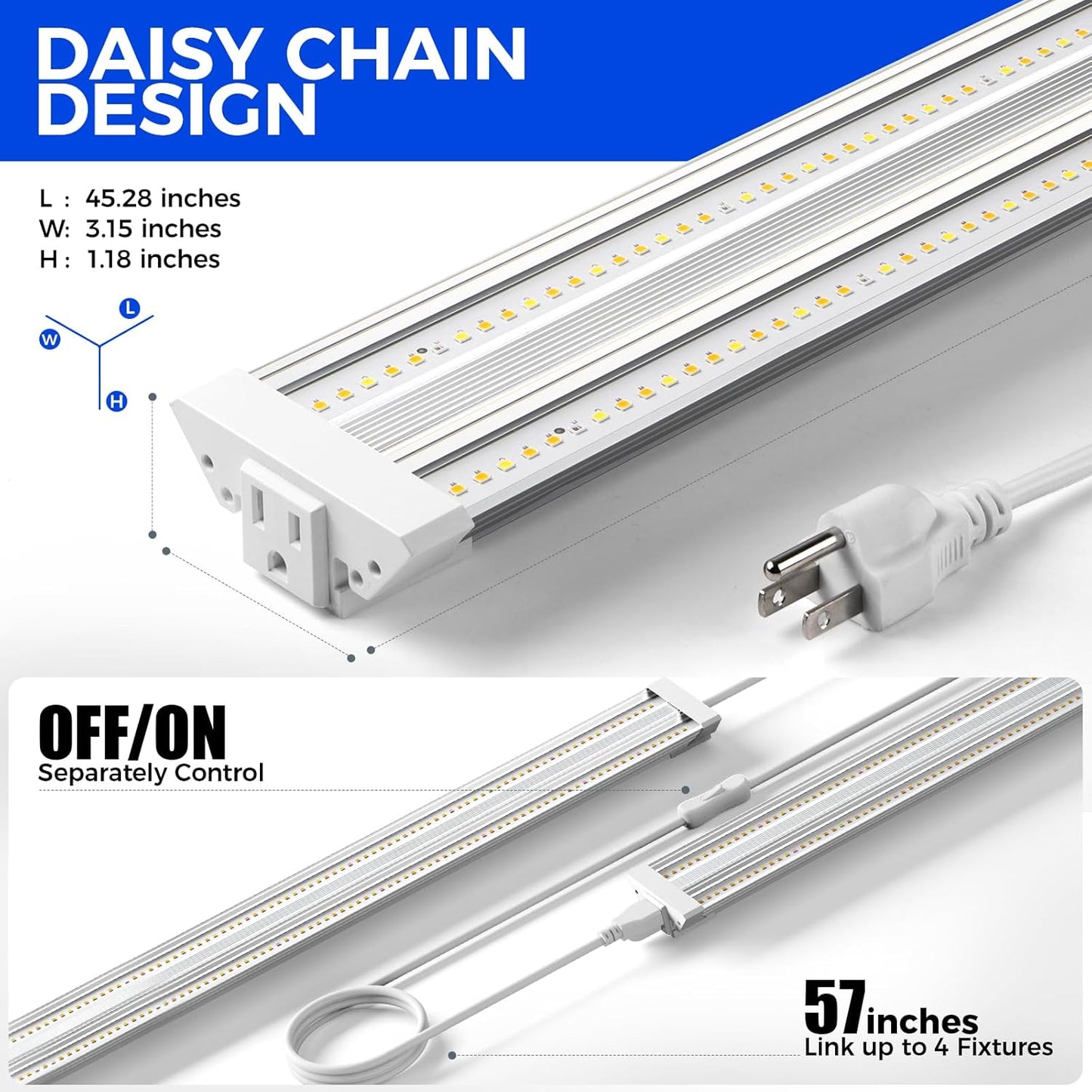 Barrina TX72 4FT Grow Lights for Seed Starting, 72W(500W Equivalent), High PPFD, Full Spectrum with 660nm Red LEDs, Linkable, Hanging Grow Lights for Indoor Plants with On/Off Switch, Veg, 1 Pack