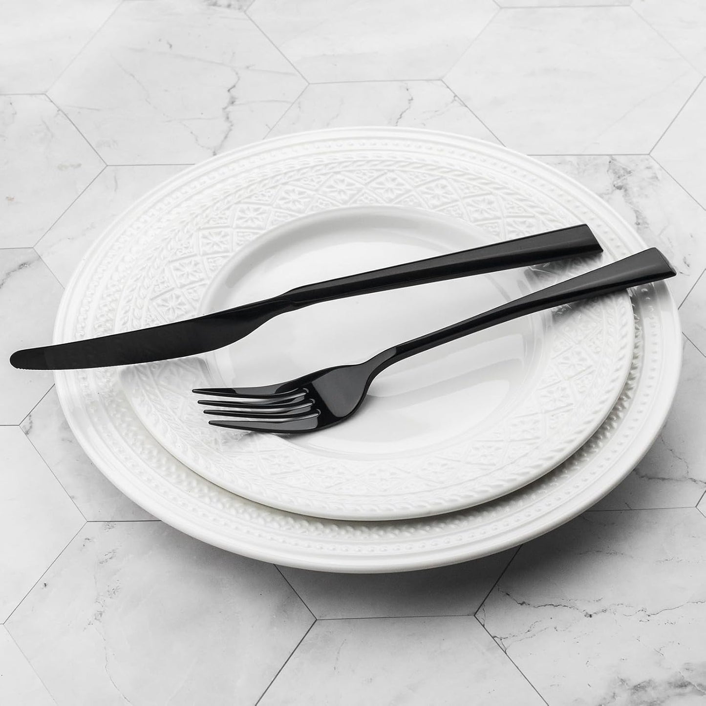 Alata Bailey Black 20-Piece Forged Stainless Steel Flatware Set Cutlery Set, Service for 4, Silver Finish, Dishwasher Safe