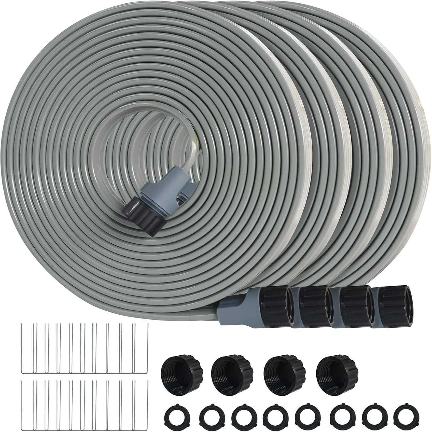 Hopegiver Sprinkler Soaker Hose 50ft 4-Pack Yard, Sprinkler Hose 200 ft for Lawn Water Saving with Stakes, Drip Irrigation Hoses Garden Watering System(Grey,50ft 4-Pack)