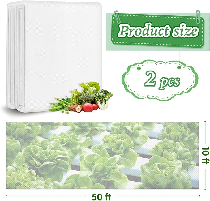 2PCS 10 Ft x 50 Ft Plant Covers Freeze Protection 1.05 oz/yd²Frost Blankets for Winter Outdoors Plants Floating Row Cover Frost Cloth Plant Freeze Protection