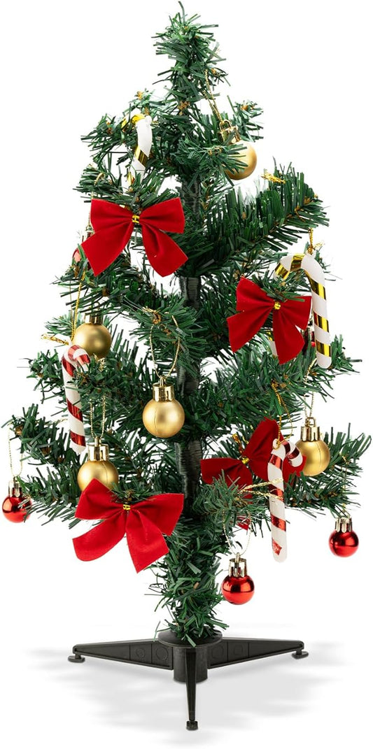 1.5FT Tabletop Christmas Tree, Artificial Mini Christmas Pine Tree with Realistic Branches & Plastic Stand, Small Xmas Tree for Home Office Party Desktop Festival Indoor Decoration, Green