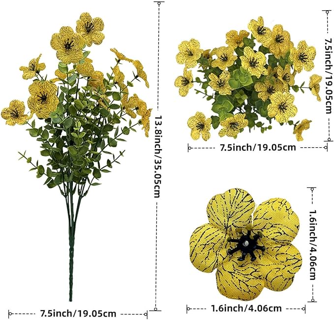 Artificial Flowers for Outdoor UV Resistant Fake Plants, 12 Bundles Fake Mums Silk Daisy in Pots for Porch Patio Garden, Faux Potted Home Decor for Outside (Yellow)