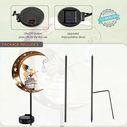 LICKLIP Moon & Fairy Garden Solar Stake Light Outdoor, Crackle Glass Globe With Metal Angle Stake, Waterproof Warm White LED, Decoration for Pathway Lawn Patio Courtyard Backyard (1 Pack)