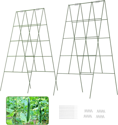 DOEWORKS Cucumber Trellis, 39" High Foldable A Frame Garden Trellis, 2 Pack, Plant Support for Climbing Cucumber, Beans, Tomatoes, Flowers, Green
