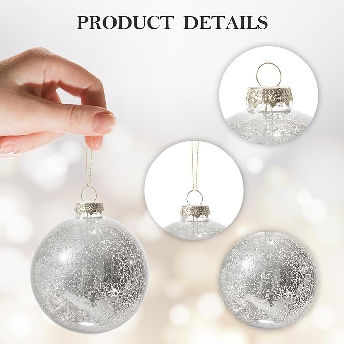 DN DECONATION Christmas Decorations Mercury Glass Ball Ornaments Set of 12, 3.14” Silver Balls for Xmas Tree Decorations, Holiday Party Wedding Decor, Matte Christmas Ornament Gift