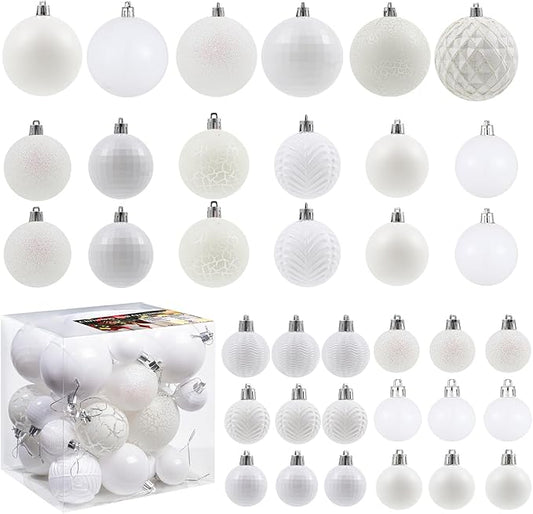 LANGXUN 36pcs White Christmas Tree Decorations Balls, Bolas De Navidad, 2025 Christmas Decor, Indoor Outdoor Shatterproof Christmas Ornaments, Xmars Party Wedding Suppiles