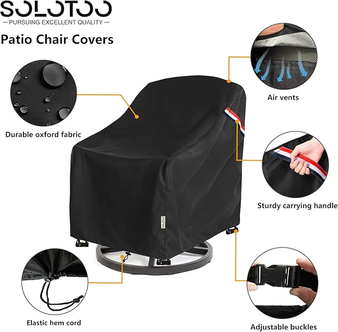 Patio Chair Covers Waterproof Patio Furniture Covers, 30W x 34D x 36H Inches Swivel Outdoor Chair Cover 2 Pack (Black)