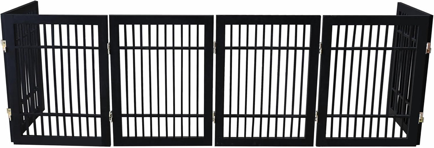 Pet Dog Gate Strong and Durable Freestanding Folding Acacia Hardwood Portable Wooden Fence Indoors or Outdoors by Urnporium (Black Pet Gate, 6 Panel 24" Tall)