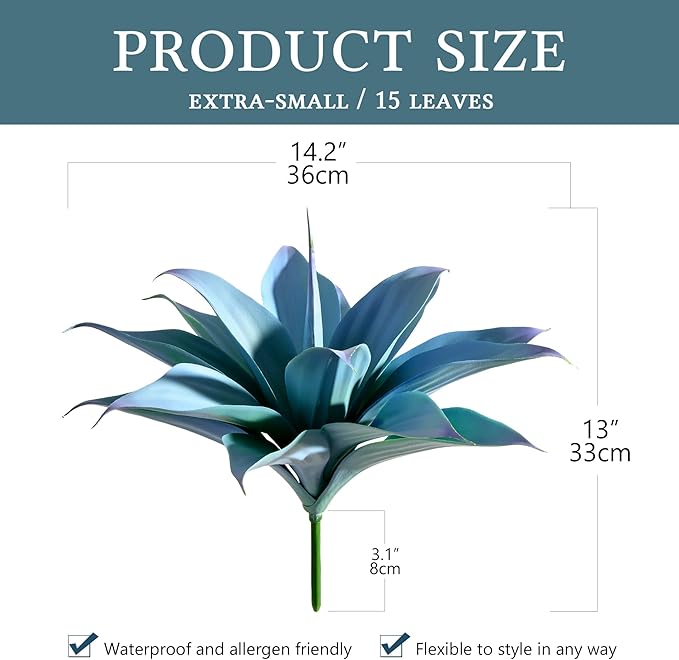 Artificial Agave Faux Agave 14.2In Fake Greenery Outdoor Artificial Plant Fake Plant for Indoor Home Decoration Plastic Plant Outdoor Decoration Front Porch Decor Simulation Plants Blue，2Pack