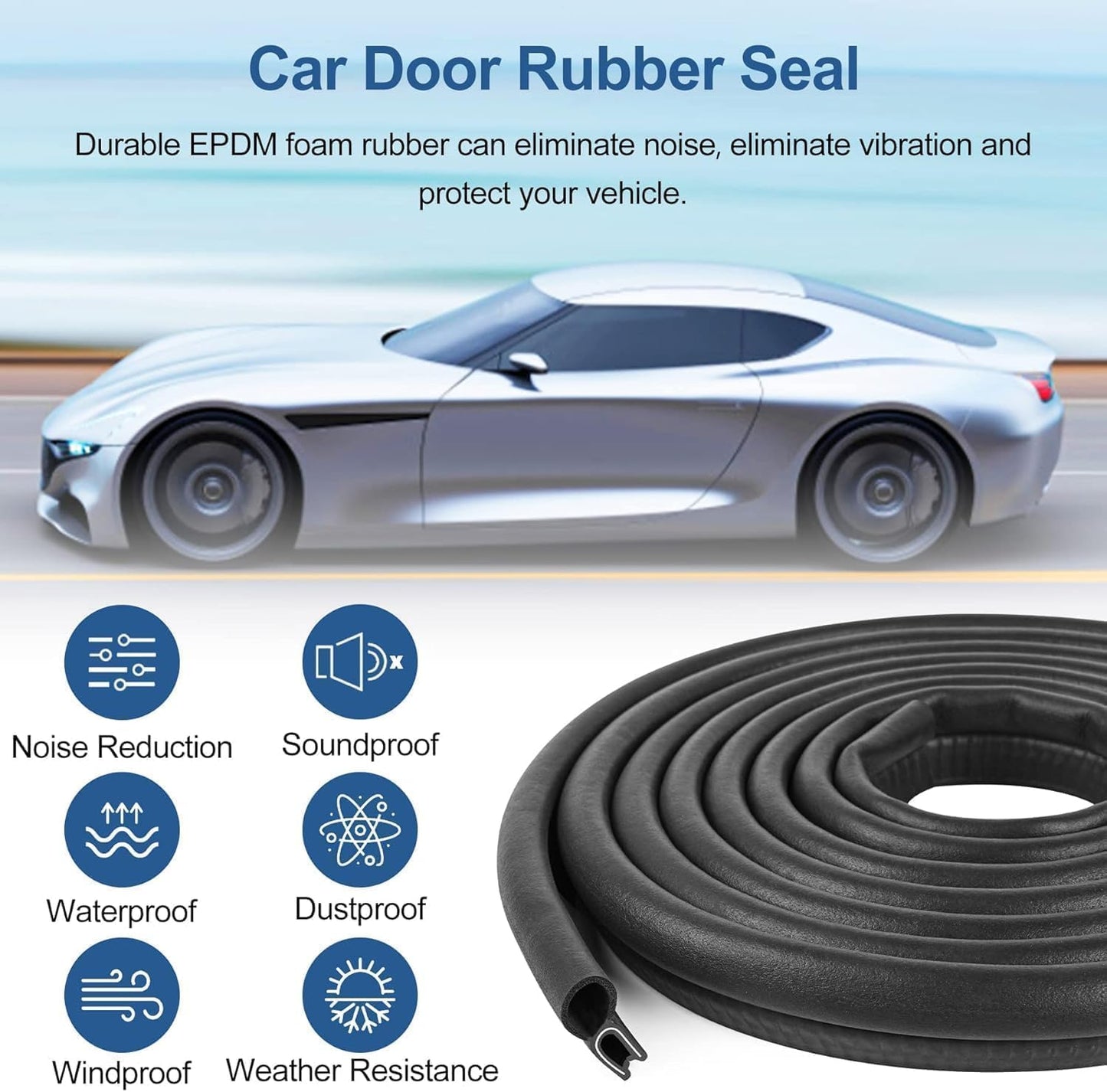 Kikerike Automotive Door Weather Stripping 50Ft Car Door Rubber Edge Trim Seal Strip Gasket with Top Bulb Easy to Install for Car Bus Camper Boat RV Truck Doors and Home Applications