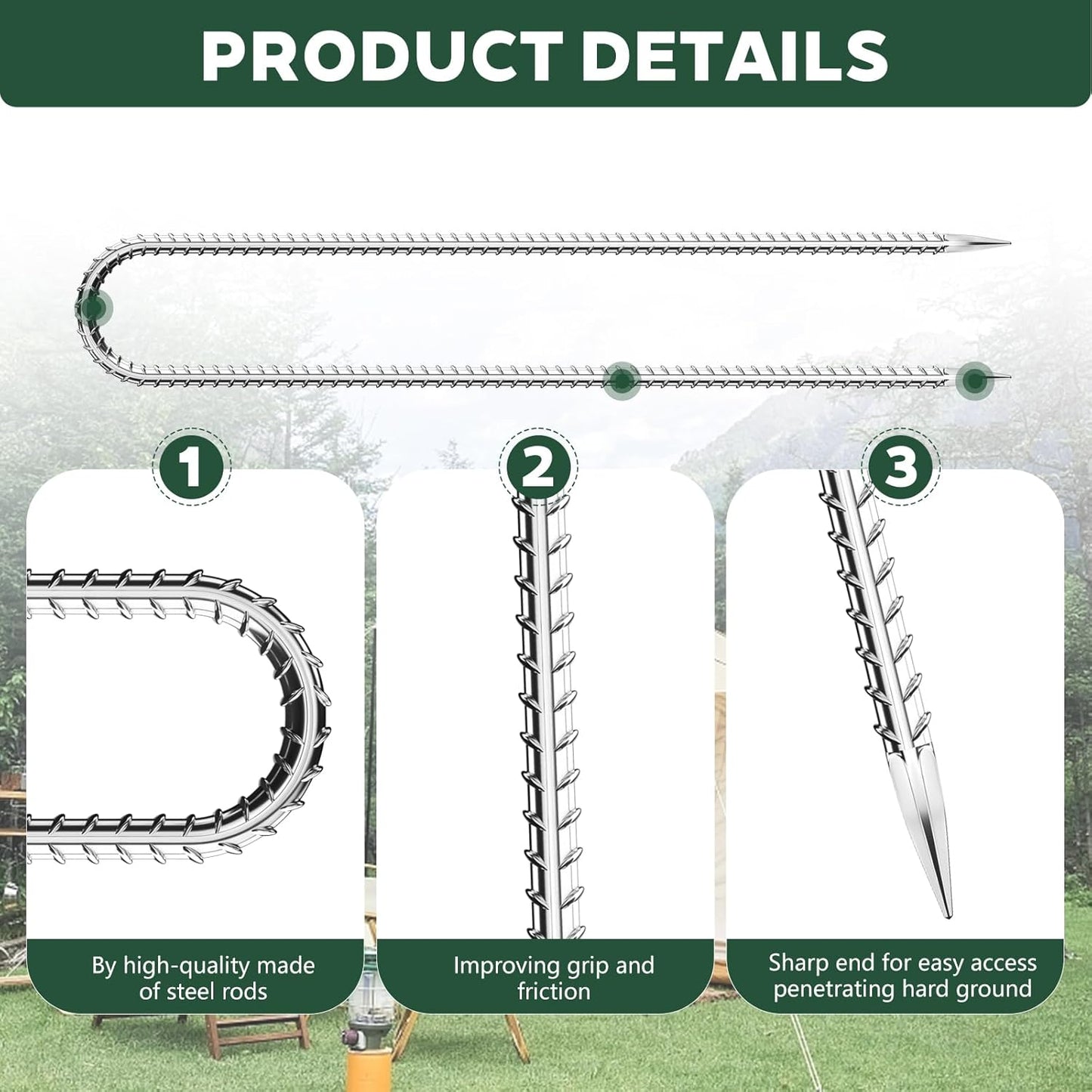 20 Pieces Trampoline Stakes Anchors High Wind Heavy Duty,U Shaped Garden Hooks Stakes for Ground,Trampoline Tie Downs Anchor Kit,Bounce Horseshoe House Stake,Rebar Camping Tent Stakes,12 Inch Long