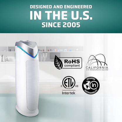 GermGuardian Air Purifier for Home with HEPA Pure Filter, for Wildfire Smoke, Pet Dander, Pollen, Odors, Large Rooms Up To 743 Sq. Ft., Removes 99.97% Pollutants, UV-C Light, 22", AC4825W, White