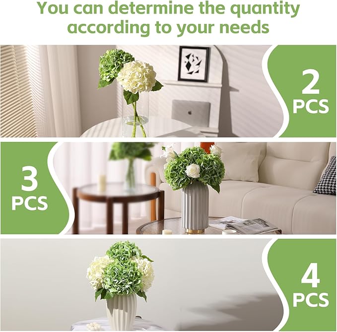 Nubry 22.44In Hydrangea Artificial Flowers, 4Pcs Latex Faux Real Touch Large Hydrangea Flowers with Long Stems & Leaves for Home Office Decor Wedding Party Arrangements(Beige&Green)