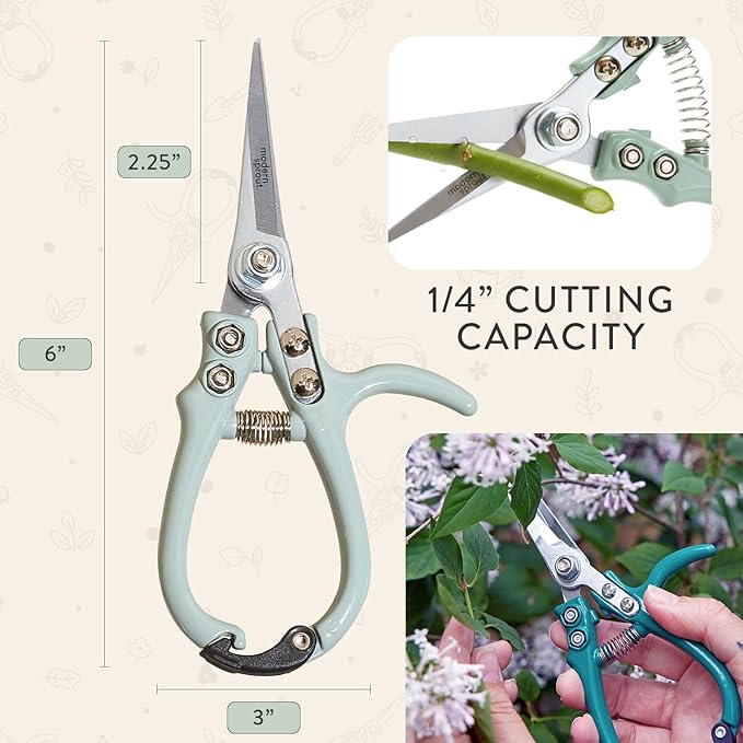 Modern Sprout Pruning Shears - Herb Snipping Scissors- Lightweight Gardening Tools W/Easy Lock - Flower Cutter Garden Shears - Carbon Steel Blade + Reusable Holster (Sage, 1-Pack)