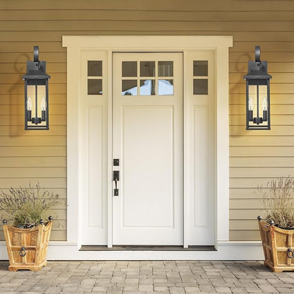 Porch Lights Outdoor Wall Light Fixtures Wall Mount, Modern Exterior Lighting Fixtures with Clear Glass Waterproof, 2-Light E12 Sockets Outside Garage Lights for House Patio Porch, 2 Pack