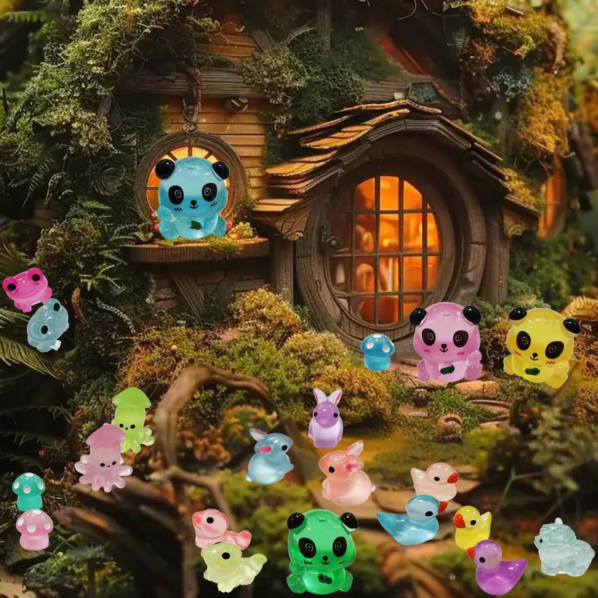 120Pcs Luminous Mini Resin Animals Tiny Ducks Glow in The Dark Miniature Figures for Dollhouse Micro Garden Landscape Aquarium Decor