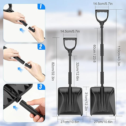 Snow Shovel, Snow Shovel for Driveway with Assist D-Handle and 11-Inch Blade, 42-Inch Adjustable Portable Survival Shovel for Driveway, Cars, Snowmobiles, Camping and Emergency