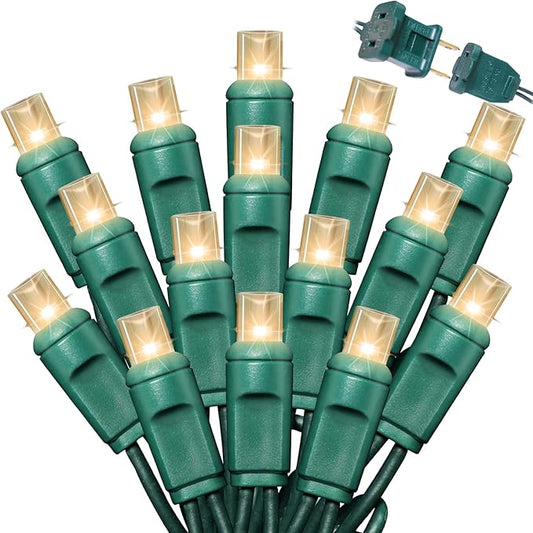 LAMPHOME 600LED (12pk of 50L) String Lights,LED Christmas Lights, 6" SPACING,Green Wire,Warm White