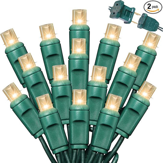 LAMPHOME 100Count (2pk of 50L) String Lights, LED Christmas Lights, 6" SPACING,Twinkle,Green Wire,Warm White