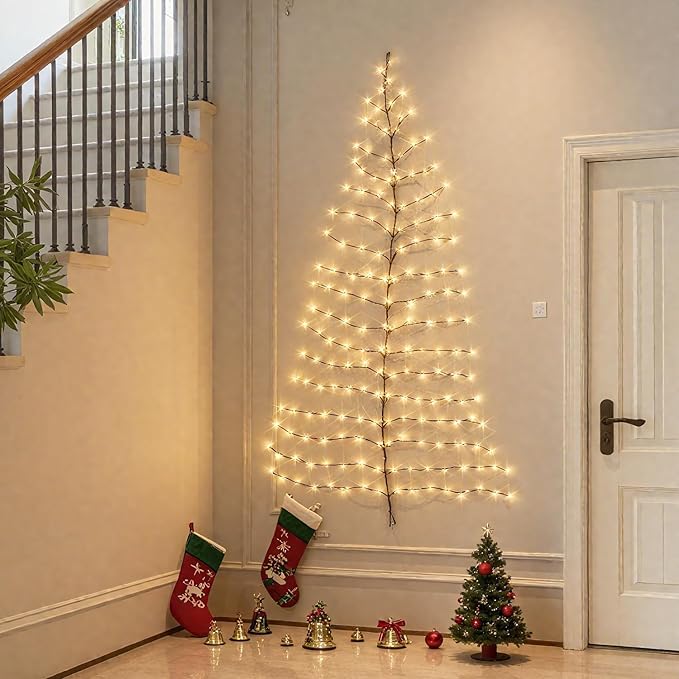 Hairui Lighted Brown Wall Tree 6FT 180 Warm White LED Lights for Easter Home Fireplace Christmas Decoration Inside Outside