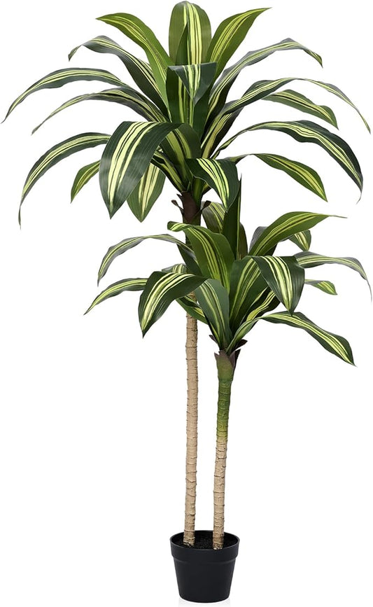 Artificial Dracaena Tree 4FT Tall Fake Tree - Faux Indoor Plant with UV Resistant Potted Design - Realistic Large Artificial Plants for Home Living Room Office Decor Indoor