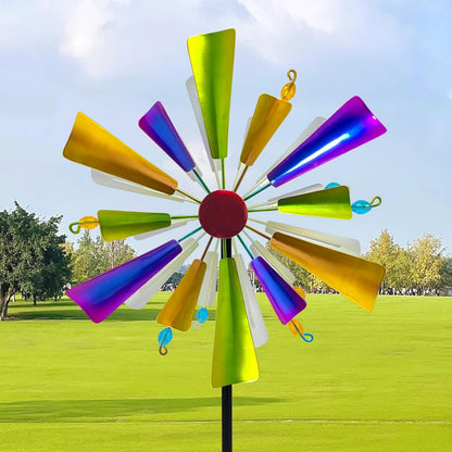 45" Rainbow Wind Spinners for Yard and Garden, Double Layered Metal Kinetic Wind Spinner Outdoor Decor, Wind Sculpture Yard Art Decorations for Patio, Lawn & Garden