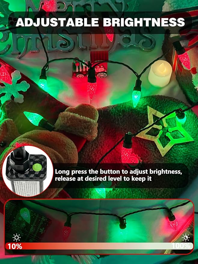 2 Pack C6 Christmas Lights Outdoor Indoor, Total 200 LED 66 FT Connectable Christmas String Lights with Timer & 13 Modes, Waterproof Twinkle Light for Xmas Tree Party Yards Decorations (Red and Green)