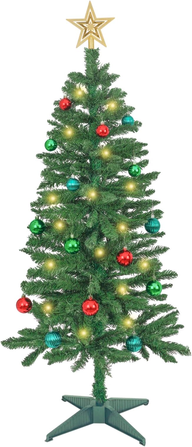 Sunshine Christmas Tree with Light 4ft Artifical Full Christmas Tree with Ball & Star Ornaments 8 Lighting Modes for Holiday Decor (Emerald Green 4ft)